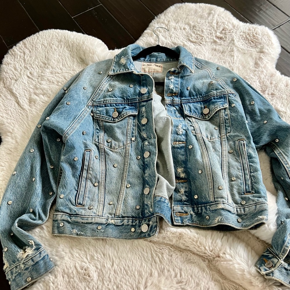 Free people Jean jacket with diamond studs.